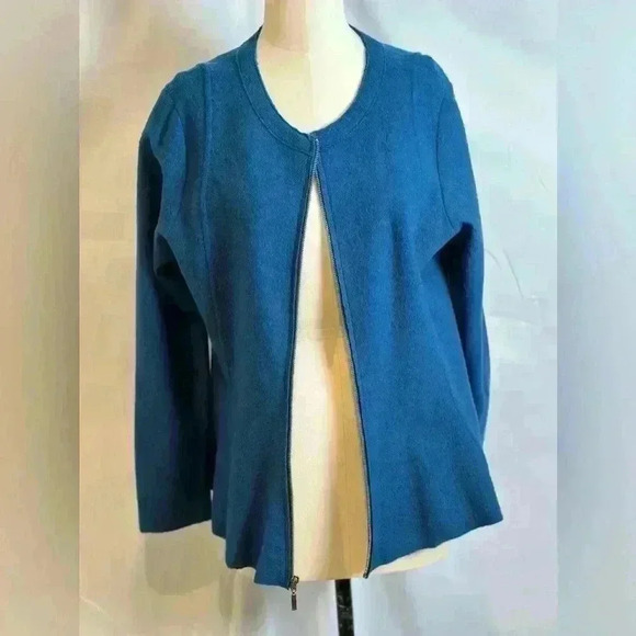 Alfani Teal Blue Career Jacket w/Front Zipper with Flair bottom  (Teal) Size XXL - Picture 2 of 9